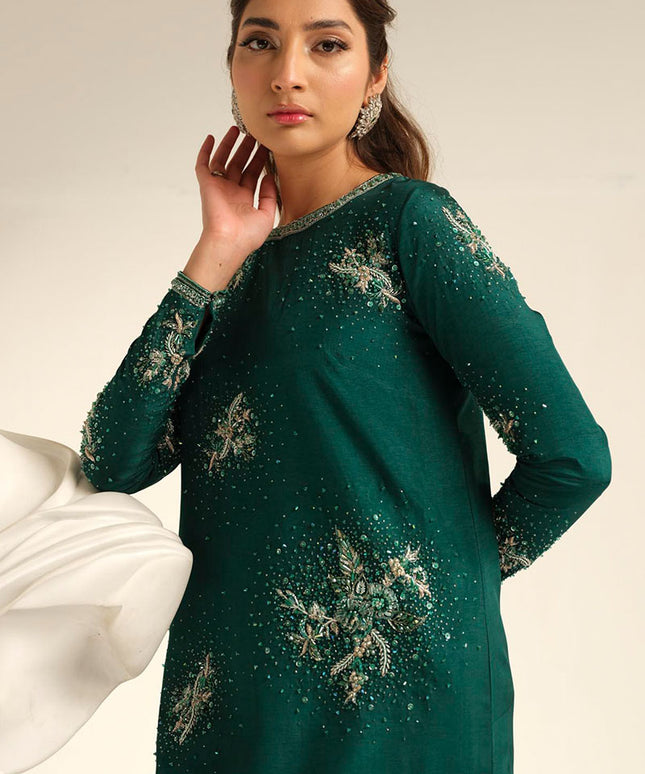 Carol | Green Korean Silk Embellished Suit