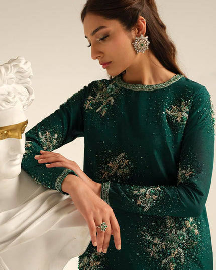 Carol | Green Korean Silk Embellished Suit