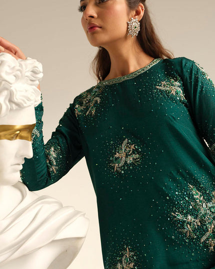Carol | Green Korean Silk Embellished Suit
