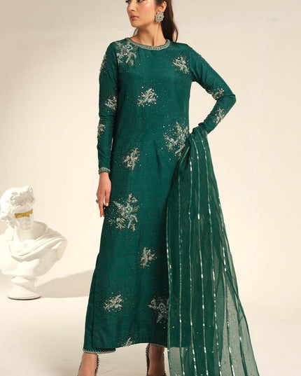 Carol | Green Korean Silk Embellished Suit
