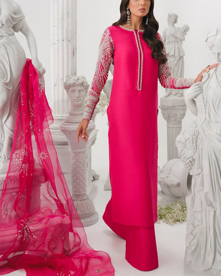 Cerise | Pink Korean Silk Embellished Suit