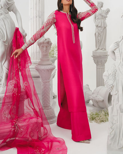 Cerise | Pink Korean Silk Embellished Suit