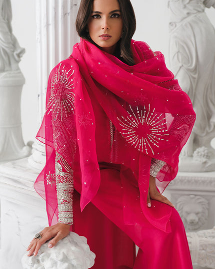 Cerise | Pink Korean Silk Embellished Suit
