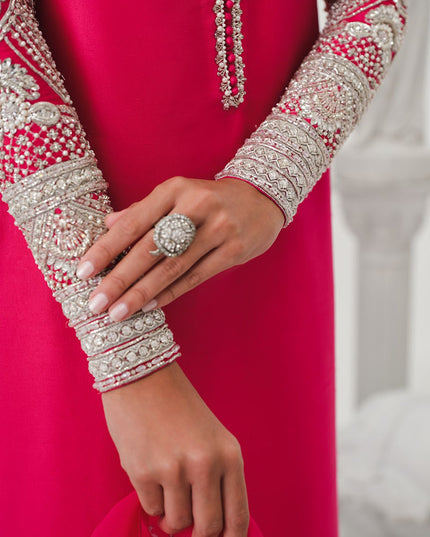 Cerise | Pink Korean Silk Embellished Suit