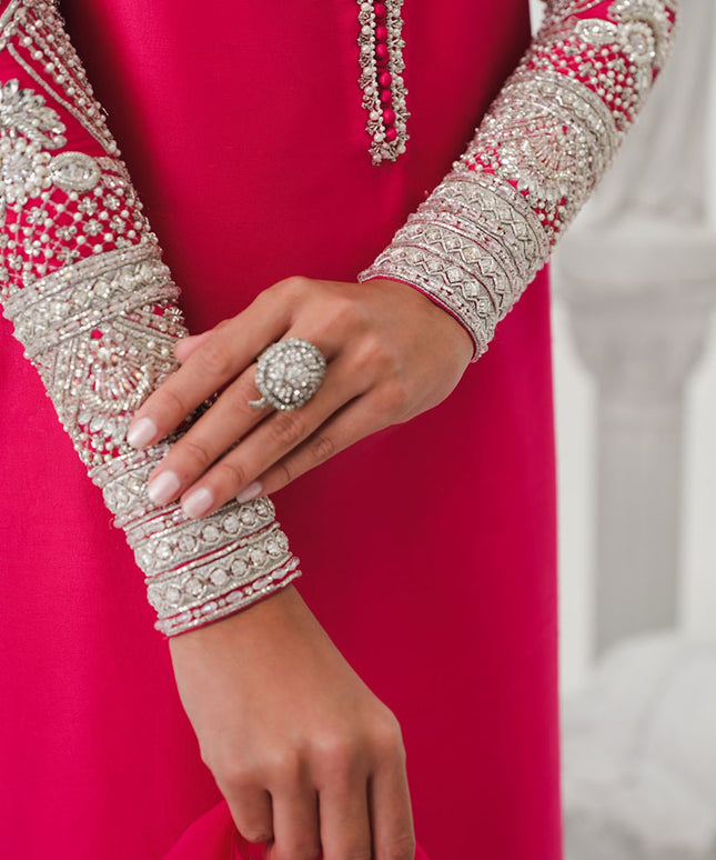 Cerise | Pink Korean Silk Embellished Suit
