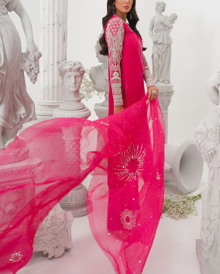 Cerise | Pink Korean Silk Embellished Suit