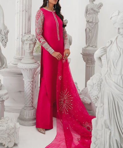 Cerise | Pink Korean Silk Embellished Suit