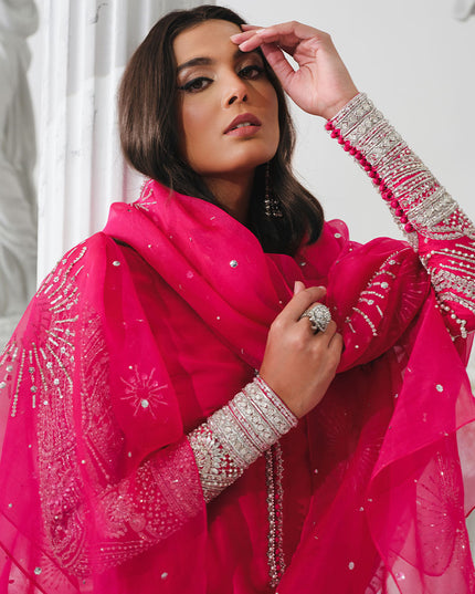 Cerise | Pink Korean Silk Embellished Suit