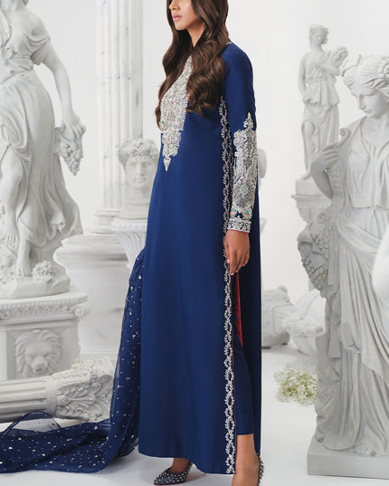 Astral | Blue Korean Silk Embellished Embroidered Suit