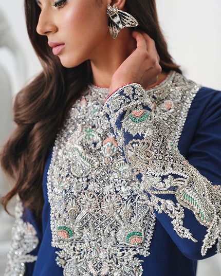 Astral | Blue Korean Silk Embellished Embroidered Suit