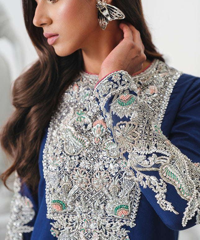 Astral | Blue Korean Silk Embellished Embroidered Suit