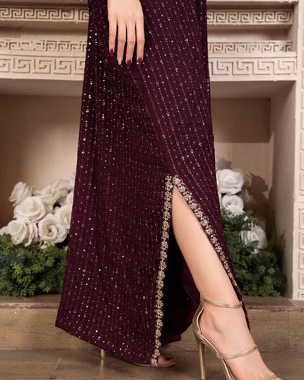 Shanaya | Purple Chiffon Embroidered Kaftan