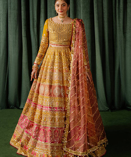 Mohsin Naveed Ranjha | Mustard Indian Silk Embellished Lehenga Choli