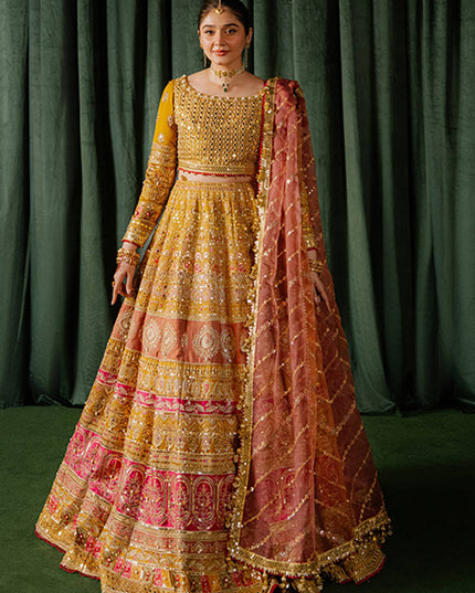 Mohsin Naveed Ranjha | Mustard Indian Silk Embellished Lehenga Choli