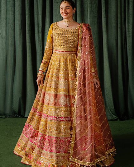 Mohsin Naveed Ranjha | Mustard Indian Silk Embellished Lehenga Choli