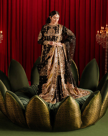 Mohsin Naveed Ranjha | Black Silk Embroidered Embellished Gharara