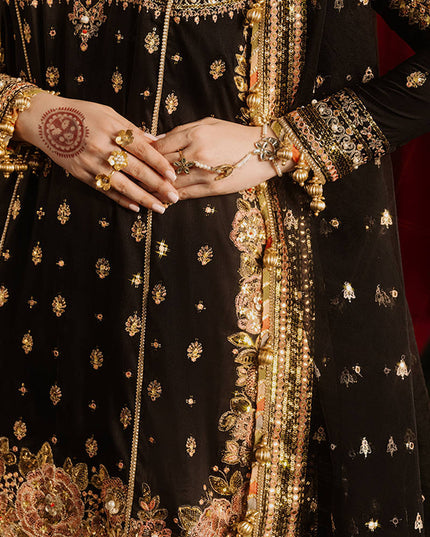 Mohsin Naveed Ranjha | Black Silk Embroidered Embellished Gharara