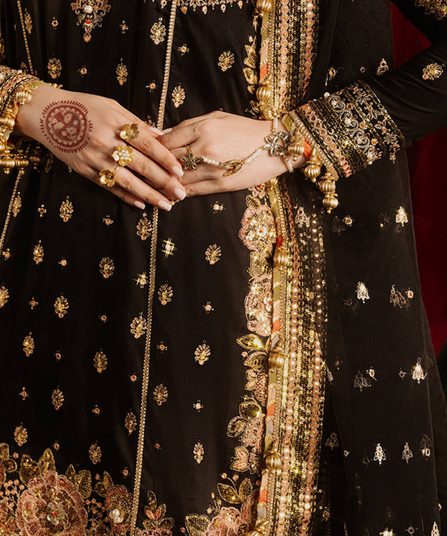Mohsin Naveed Ranjha | Black Silk Embroidered Embellished Gharara