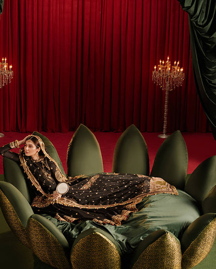 Mohsin Naveed Ranjha | Black Silk Embroidered Embellished Gharara