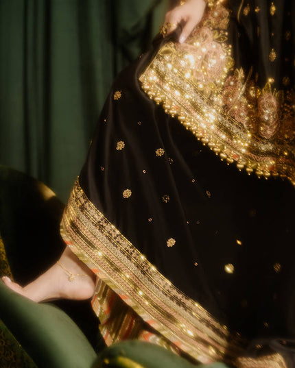 Mohsin Naveed Ranjha | Black Silk Embroidered Embellished Gharara