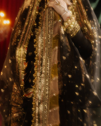 Mohsin Naveed Ranjha | Black Silk Embroidered Embellished Gharara