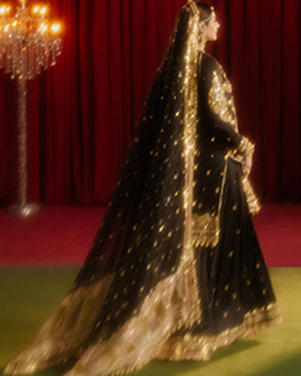 Mohsin Naveed Ranjha | Black Silk Embroidered Embellished Gharara