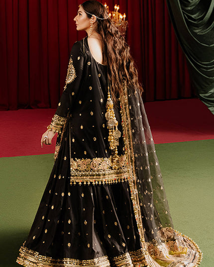 Mohsin Naveed Ranjha | Black Silk Embroidered Embellished Gharara