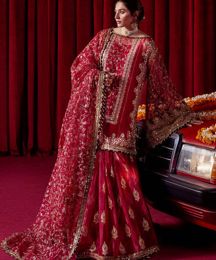 Mohsin Naveed Ranjha | Red Organza Embroidered Gharara