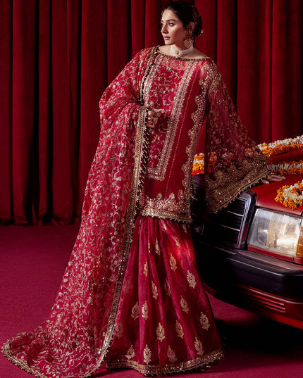 Mohsin Naveed Ranjha | Red Organza Embroidered Gharara