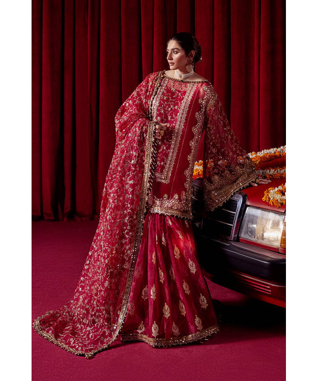 Mohsin Naveed Ranjha | Red Organza Embroidered Gharara