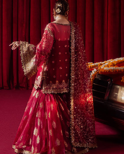 Mohsin Naveed Ranjha | Red Organza Embroidered Gharara