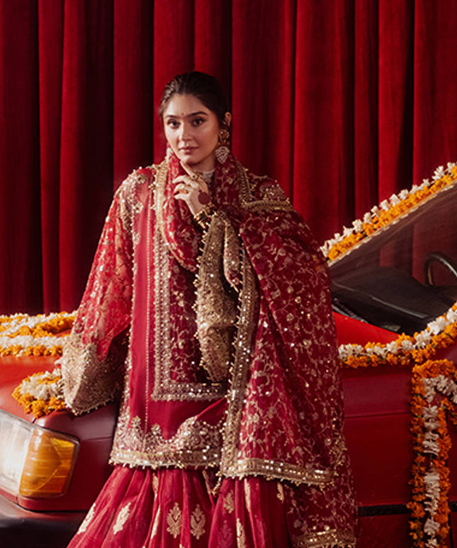Mohsin Naveed Ranjha | Red Organza Embroidered Gharara