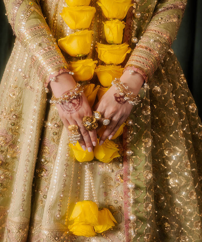 Mohsin Naveed Ranjha | Pistachio Green Indian Silk Embroidered Pishwas Dress