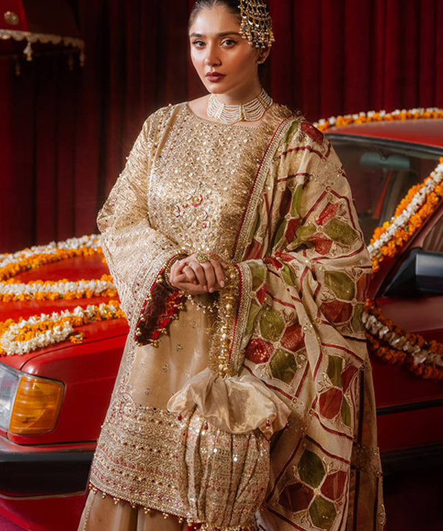 Mohsin Naveed Ranjha | Gold Tissue Embroidered Gharara