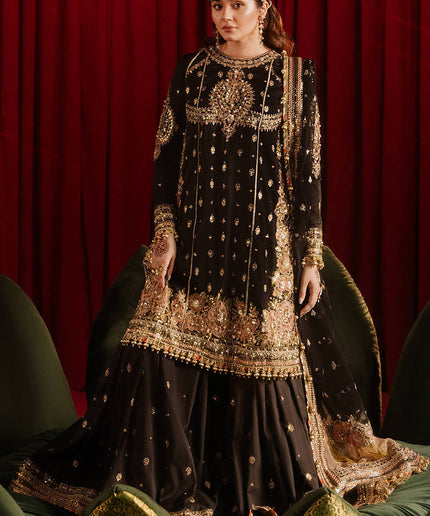 Mohsin Naveed Ranjha | Black Silk Embroidered Embellished Gharara