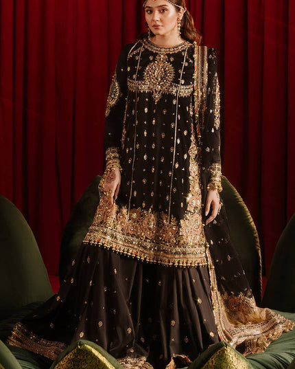 Mohsin Naveed Ranjha | Black Silk Embroidered Embellished Gharara