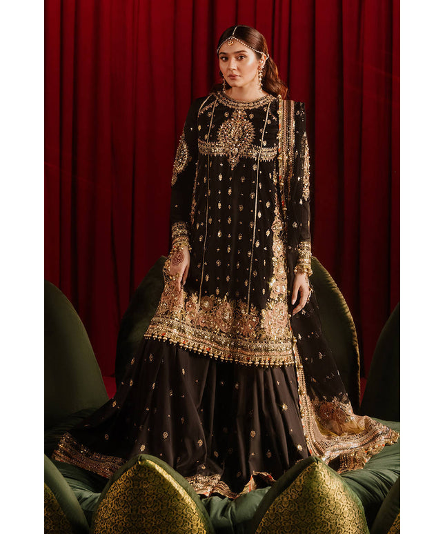 Mohsin Naveed Ranjha | Black Silk Embroidered Embellished Gharara