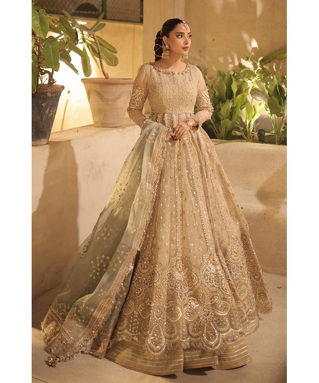 Mohsin Naveed Ranjha | Pale Beige Organza Silk Embroidered Pishwas Lehenga