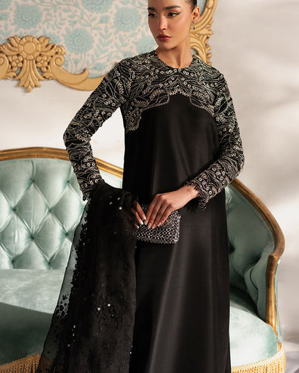 Noirish | Black Korean Silk Embroidered Embellished Suit