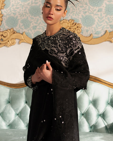Noirish | Black Korean Silk Embroidered Embellished Suit