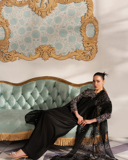 Noirish | Black Korean Silk Embroidered Embellished Suit