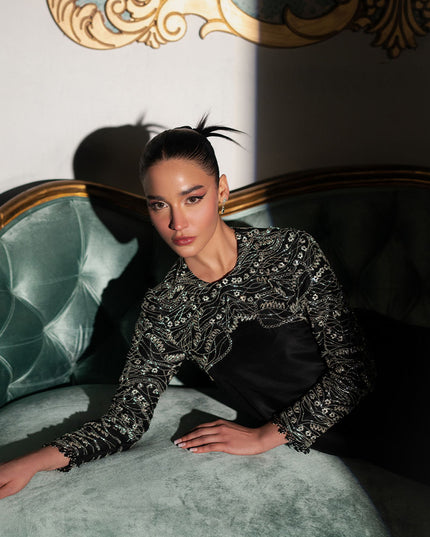 Noirish | Black Korean Silk Embroidered Embellished Suit