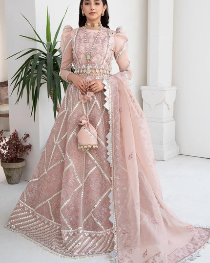 Pink Rosette | Embroidered Mirror Work Lehenga