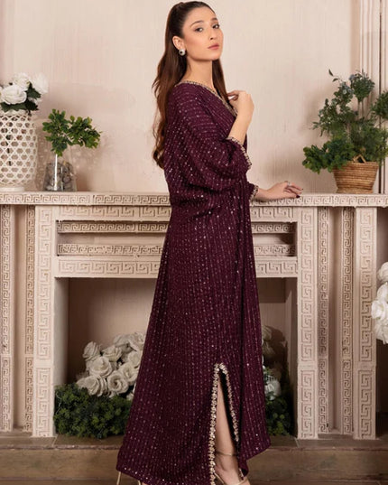 Shanaya | Purple Chiffon Embroidered Kaftan