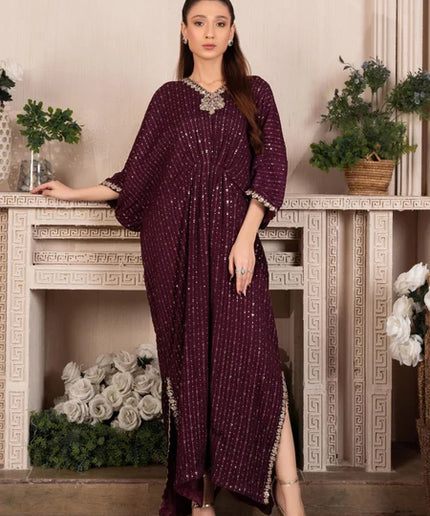 Shanaya | Purple Chiffon Embroidered Kaftan