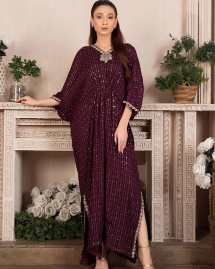 Shanaya | Purple Chiffon Embroidered Kaftan