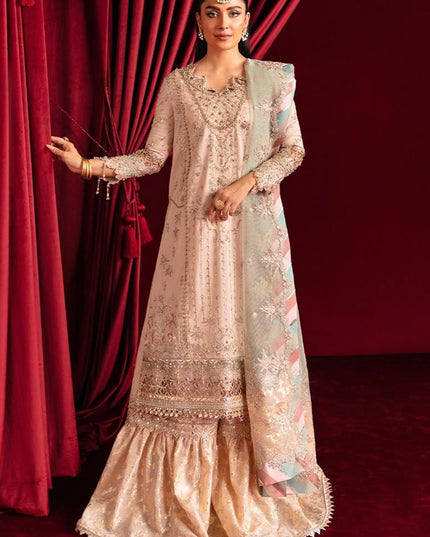 Qalamkar | Gotta Embroidered Lace Gharara