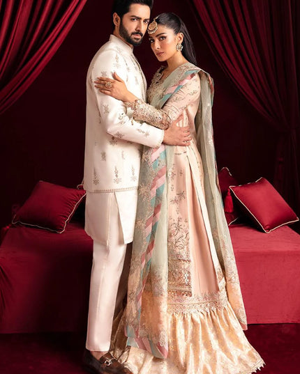 Qalamkar | Gotta Embroidered Lace Gharara