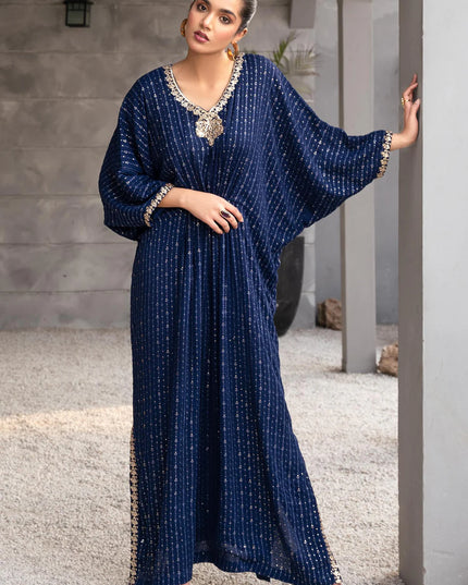 Sami | Bue Chiffon Embroidered Kaftan