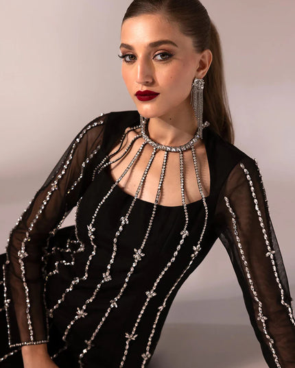 Midnight Black | Festive Wear Hand Embellished Suit